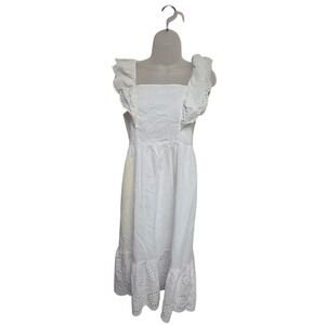 Sweet Miss Eyelet Dress Ruffle Sleeves White Midi Summer Casual‎ Size M